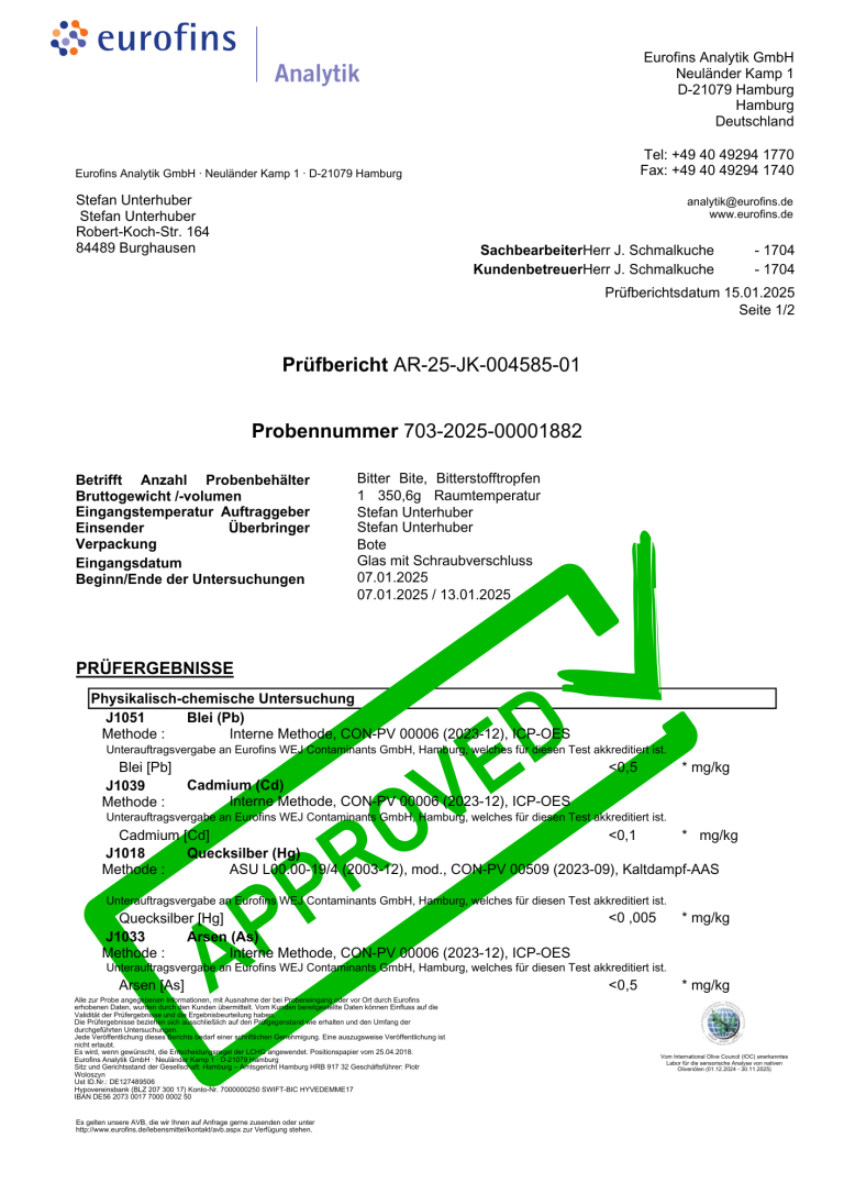 Genehmigungsschreiben mit grünem Haken und dem Logo von euramets.